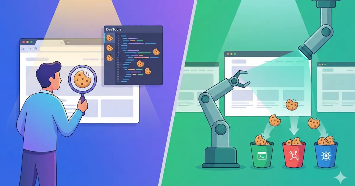 Chrome DevTools Application panel showing cookies and storage inspection